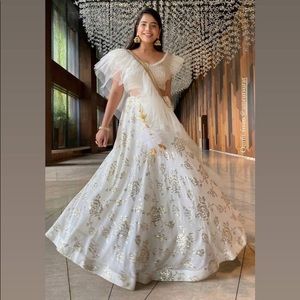 White three peace outfits all over sequence work with ruffle dupatta